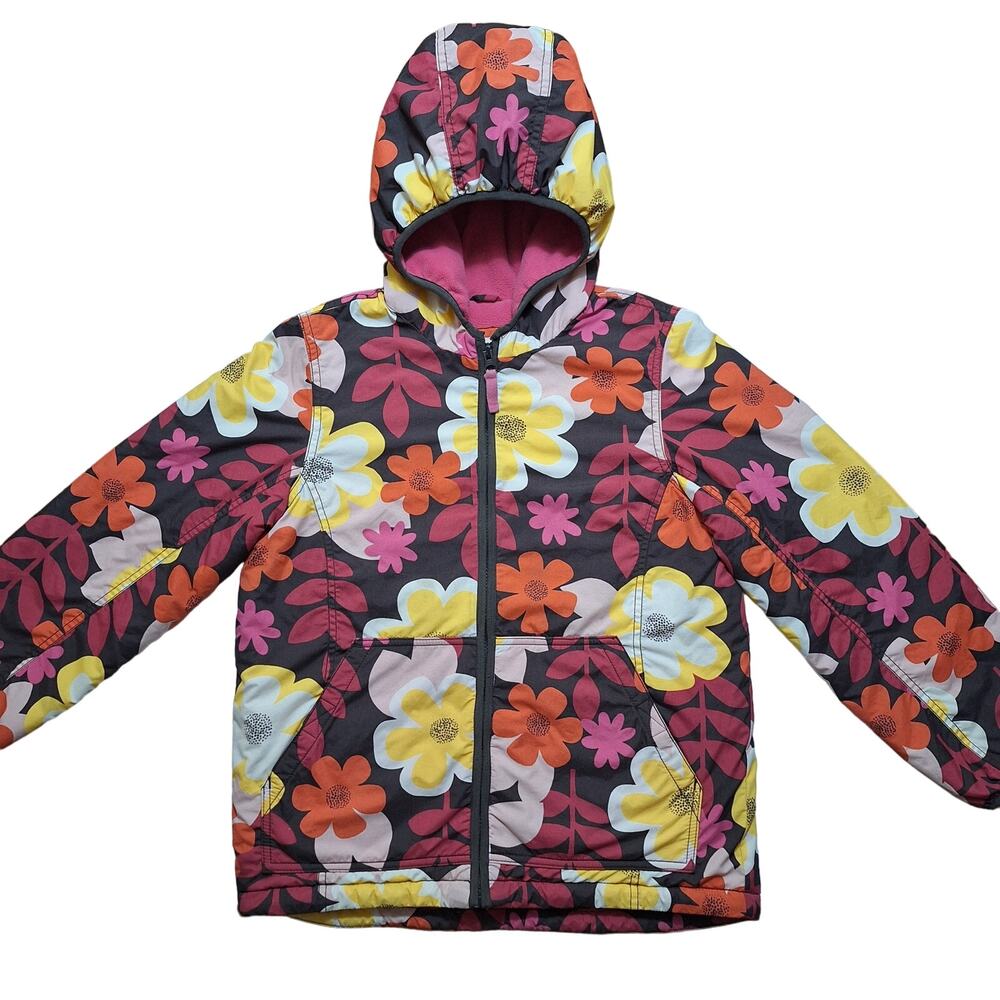 Mini Boden floral print fleece-lined hooded jacket